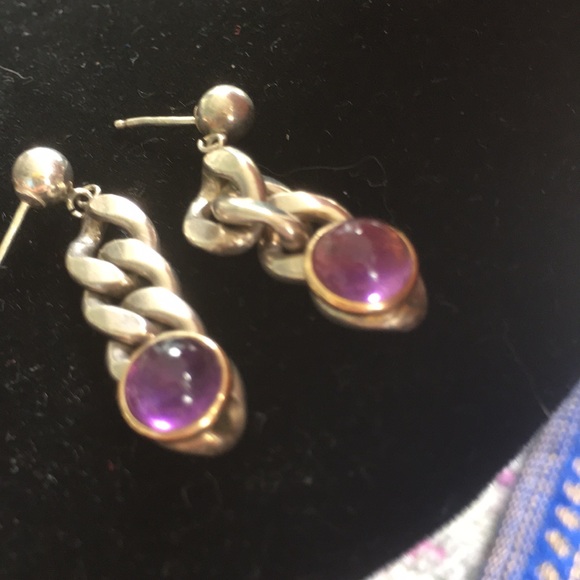 Vintage Gold Silver Real Amethyst Earrings - Picture 3 of 6